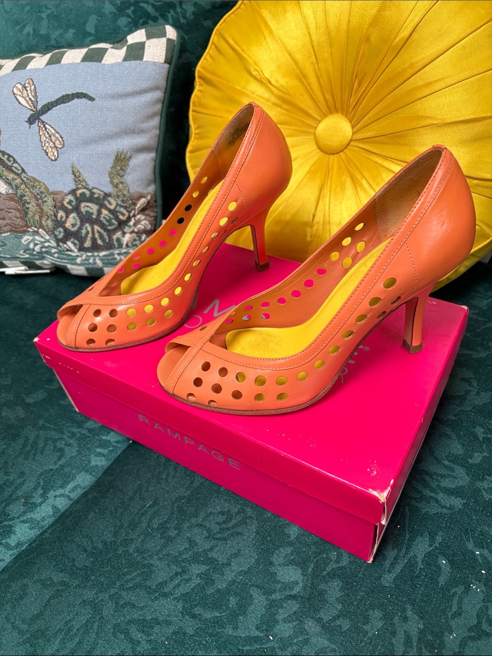Rampage Orange Perforated Peep-Toe Pumps